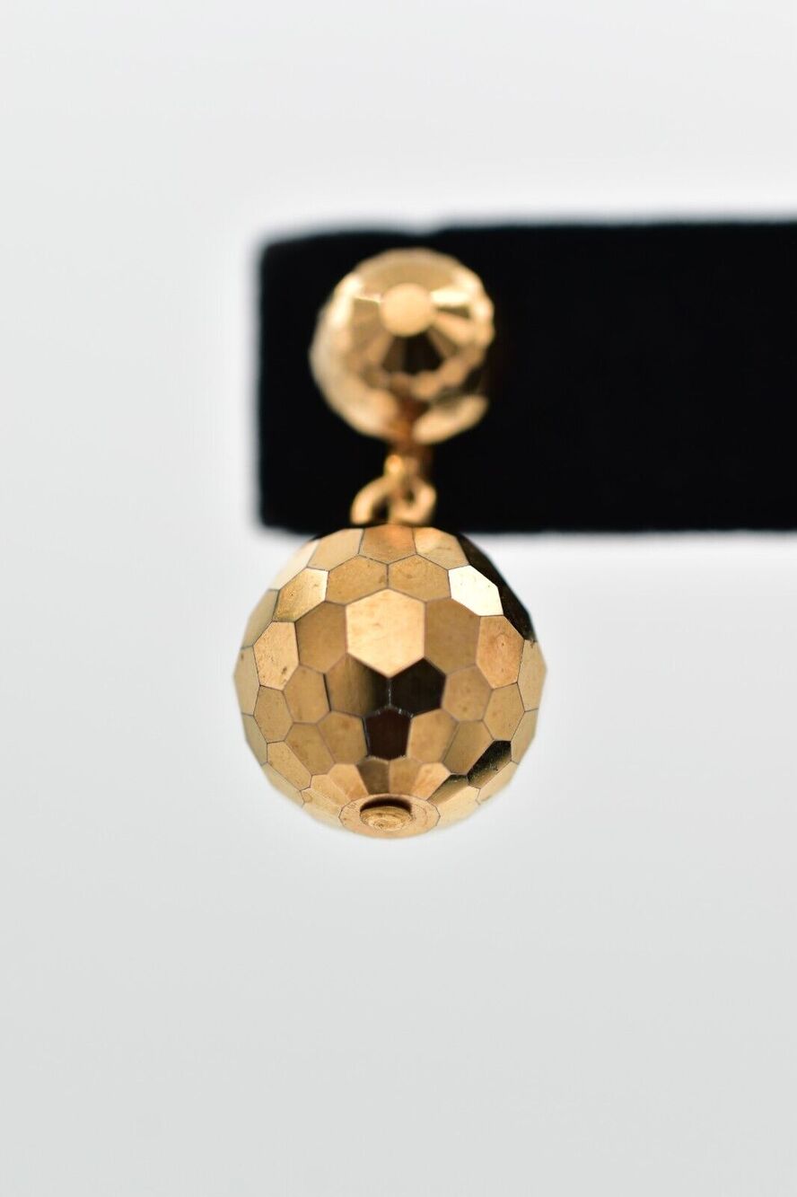 Vintage Bronze Crystal Dangle Disco Ball Clip On Earrings Drop Glam 1950s A24